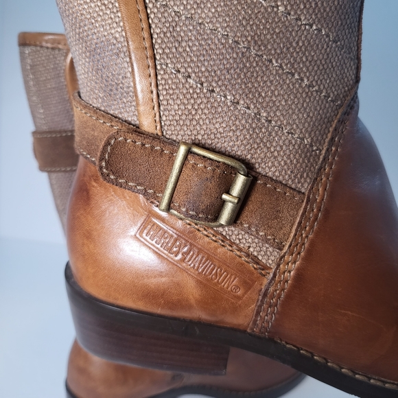 Harley Davidson Womens Size 6 Heatherton Biker Boots Black Leather/Canvas Zip - Picture 10 of 15